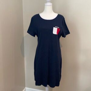 Tommy Hilfiger Large Navy Cotton Mini T-shirt Dress w Front Pocket